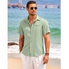 image:imageCOOFANDY Mens Casual Linen Shirt Short Sleeve Button Down Shirt Summer Beach Hawaiian ShirtsGreen