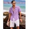 image:imageCOOFANDY Mens Casual Linen Shirt Short Sleeve Button Down Shirt Summer Beach Hawaiian ShirtsLight Purple