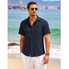 image:imageCOOFANDY Mens Casual Linen Shirt Short Sleeve Button Down Shirt Summer Beach Hawaiian ShirtsNavy Blue