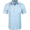 image:imageCOOFANDY Mens Cuban Guayabera Shirt Short Sleeve Linen Button Down Shirts Casual Summer Beach TopsBaby Blue