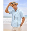 image:imageCOOFANDY Mens Cuban Guayabera Shirt Short Sleeve Linen Button Down Shirts Casual Summer Beach TopsBaby Blue