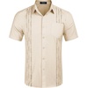image:imageCOOFANDY Mens Cuban Guayabera Shirt Short Sleeve Linen Button Down Shirts Casual Summer Beach TopsBeige