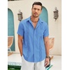 image:imageCOOFANDY Mens Cuban Guayabera Shirt Short Sleeve Linen Button Down Shirts Casual Summer Beach TopsBlue