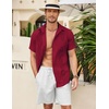 image:imageCOOFANDY Mens Cuban Guayabera Shirt Short Sleeve Linen Button Down Shirts Casual Summer Beach TopsBurgundy