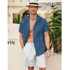 image:imageCOOFANDY Mens Cuban Guayabera Shirt Short Sleeve Linen Button Down Shirts Casual Summer Beach TopsDark Blue