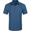 image:imageCOOFANDY Mens Cuban Guayabera Shirt Short Sleeve Linen Button Down Shirts Casual Summer Beach TopsDark Blue