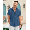 image:imageCOOFANDY Mens Cuban Guayabera Shirt Short Sleeve Linen Button Down Shirts Casual Summer Beach TopsDark Blue