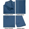 image:imageCOOFANDY Mens Cuban Guayabera Shirt Short Sleeve Linen Button Down Shirts Casual Summer Beach TopsDark Blue
