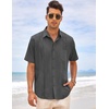 image:imageCOOFANDY Mens Cuban Guayabera Shirt Short Sleeve Linen Button Down Shirts Casual Summer Beach TopsDark Grey