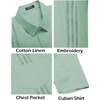 image:imageCOOFANDY Mens Cuban Guayabera Shirt Short Sleeve Linen Button Down Shirts Casual Summer Beach TopsIce Green
