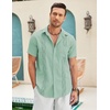 image:imageCOOFANDY Mens Cuban Guayabera Shirt Short Sleeve Linen Button Down Shirts Casual Summer Beach TopsIce Green
