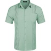 image:imageCOOFANDY Mens Cuban Guayabera Shirt Short Sleeve Linen Button Down Shirts Casual Summer Beach TopsIce Green
