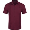 image:imageCOOFANDY Mens Cuban Guayabera Shirt Short Sleeve Linen Button Down Shirts Casual Summer Beach TopsMaroon