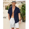 image:imageCOOFANDY Mens Cuban Guayabera Shirt Short Sleeve Linen Button Down Shirts Casual Summer Beach TopsNavy Blue