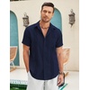 image:imageCOOFANDY Mens Cuban Guayabera Shirt Short Sleeve Linen Button Down Shirts Casual Summer Beach TopsNavy Blue