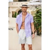 image:imageCOOFANDY Mens Cuban Guayabera Shirt Short Sleeve Linen Button Down Shirts Casual Summer Beach TopsPurple