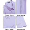 image:imageCOOFANDY Mens Cuban Guayabera Shirt Short Sleeve Linen Button Down Shirts Casual Summer Beach TopsPurple