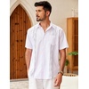 image:imageCOOFANDY Mens Cuban Guayabera Shirt Short Sleeve Linen Button Down Shirts Casual Summer Beach TopsWhite