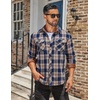 image:imageCOOFANDY Mens Fall Plaid Button Down Shirt Long Sleeve Casual Cowboy Work Shirts Lightweight Flannel Shirts Two PocketA Plaidnavy Khaki Plaid