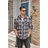 image:imageCOOFANDY Mens Fall Plaid Button Down Shirt Long Sleeve Casual Cowboy Work Shirts Lightweight Flannel Shirts Two PocketA Plaidnavy Khaki Plaid