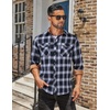 image:imageCOOFANDY Mens Fall Plaid Button Down Shirt Long Sleeve Casual Cowboy Work Shirts Lightweight Flannel Shirts Two PocketPlaidblack  Navy