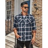 image:imageCOOFANDY Mens Fall Plaid Button Down Shirt Long Sleeve Casual Cowboy Work Shirts Lightweight Flannel Shirts Two PocketPlaidgreygreennavy