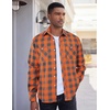 image:imageCOOFANDY Mens Flannel Plaid Shirts Long Sleeve Casual Button Down Shirt with PocketsOrange Grey Plaid