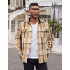 image:imageCOOFANDY Mens Flannel Shirts Long Sleeve Cotton Plaid Shirt Jacket Casual Button Down Shirt with PocketsLight Khaki