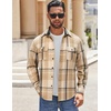 image:imageCOOFANDY Mens Flannel Shirts Long Sleeve Cotton Plaid Shirt Jacket Casual Button Down Shirt with PocketsLight Khaki