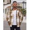 image:imageCOOFANDY Mens Flannel Shirts Long Sleeve Cotton Plaid Shirt Jacket Casual Button Down Shirt with PocketsLight Khaki White