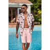 image:imageCOOFANDY Mens Hawaiian 2 Piece Outfits Floral Button Down Shirt and Shorts Vacation Outfits Summer Beach Matching SetCoconut Tree Pink