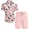 image:imageCOOFANDY Mens Hawaiian 2 Piece Outfits Floral Button Down Shirt and Shorts Vacation Outfits Summer Beach Matching SetCoconut Tree Pink