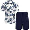 image:imageCOOFANDY Mens Hawaiian 2 Piece Outfits Floral Button Down Shirt and Shorts Vacation Outfits Summer Beach Matching SetCoconut Treesnavy Blue