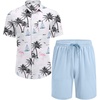 image:imageCOOFANDY Mens Hawaiian 2 Piece Outfits Floral Button Down Shirt and Shorts Vacation Outfits Summer Beach Matching SetIsland Light Blue