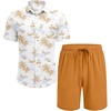 image:imageCOOFANDY Mens Hawaiian 2 Piece Outfits Floral Button Down Shirt and Shorts Vacation Outfits Summer Beach Matching SetIsland Sailboat Orange