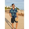 image:imageCOOFANDY Mens Hawaiian 2 Piece Outfits Floral Button Down Shirt and Shorts Vacation Outfits Summer Beach Matching SetLeaf Blue Black