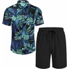 image:imageCOOFANDY Mens Hawaiian 2 Piece Outfits Floral Button Down Shirt and Shorts Vacation Outfits Summer Beach Matching SetLeaf Blue Black