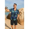image:imageCOOFANDY Mens Hawaiian 2 Piece Outfits Floral Button Down Shirt and Shorts Vacation Outfits Summer Beach Matching SetLeaf Blue Black