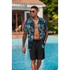 image:imageCOOFANDY Mens Hawaiian 2 Piece Outfits Floral Button Down Shirt and Shorts Vacation Outfits Summer Beach Matching SetLeaf Blue Black