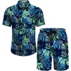 image:imageCOOFANDY Mens Hawaiian 2 Piece Outfits Floral Button Down Shirt and Shorts Vacation Outfits Summer Beach Matching SetLeaf Green