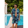 image:imageCOOFANDY Mens Hawaiian 2 Piece Outfits Floral Button Down Shirt and Shorts Vacation Outfits Summer Beach Matching SetLeaf Green