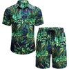 image:imageCOOFANDY Mens Hawaiian 2 Piece Outfits Floral Button Down Shirt and Shorts Vacation Outfits Summer Beach Matching SetLeaf Green Black