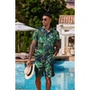 image:imageCOOFANDY Mens Hawaiian 2 Piece Outfits Floral Button Down Shirt and Shorts Vacation Outfits Summer Beach Matching SetLeaf Green Black