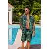 image:imageCOOFANDY Mens Hawaiian 2 Piece Outfits Floral Button Down Shirt and Shorts Vacation Outfits Summer Beach Matching SetLeaf Green Black