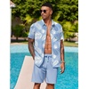 image:imageCOOFANDY Mens Hawaiian 2 Piece Outfits Floral Button Down Shirt and Shorts Vacation Outfits Summer Beach Matching SetLeaf Light Blue