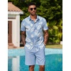 image:imageCOOFANDY Mens Hawaiian 2 Piece Outfits Floral Button Down Shirt and Shorts Vacation Outfits Summer Beach Matching SetLeaf Light Blue