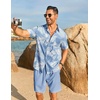 image:imageCOOFANDY Mens Hawaiian 2 Piece Outfits Floral Button Down Shirt and Shorts Vacation Outfits Summer Beach Matching SetLeaf Light Blue