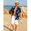 image:imageCOOFANDY Mens Hawaiian 2 Piece Outfits Floral Button Down Shirt and Shorts Vacation Outfits Summer Beach Matching SetLeaf Navy Blue
