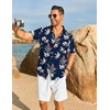 image:imageCOOFANDY Mens Hawaiian 2 Piece Outfits Floral Button Down Shirt and Shorts Vacation Outfits Summer Beach Matching SetLeaf Navy Blue