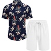 image:imageCOOFANDY Mens Hawaiian 2 Piece Outfits Floral Button Down Shirt and Shorts Vacation Outfits Summer Beach Matching SetLeaf Navy Blue